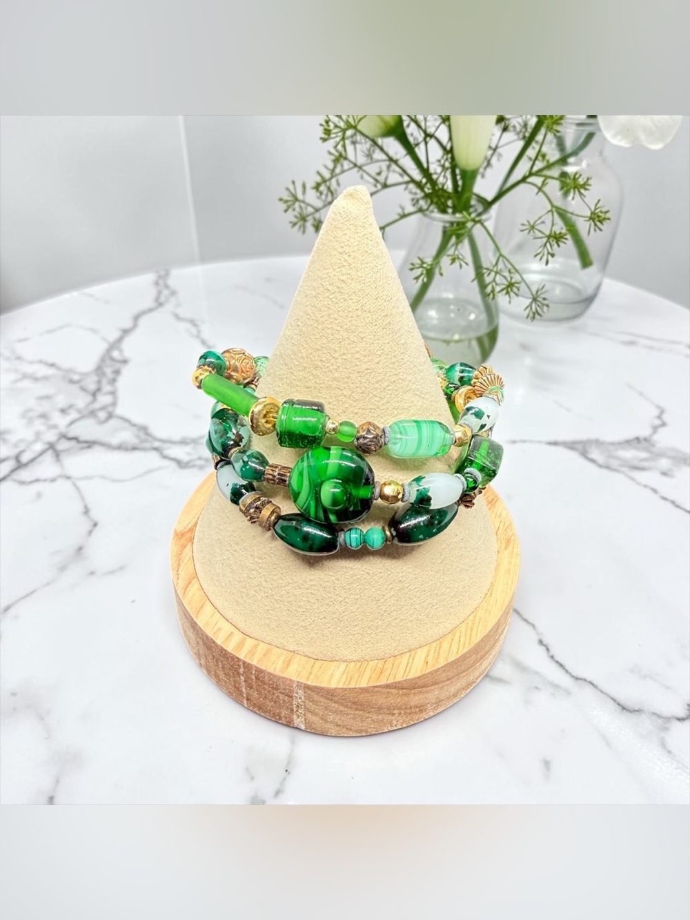 💚Vintage Handmade Bohemian Multi-Strand Lampwork & Glass Bead Bracelet/GC💚
